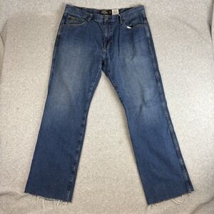 Ariat Heritage Jeans Mens 38x34 Blue Denim Cotton Relaxed Fit Straight Raw Hem